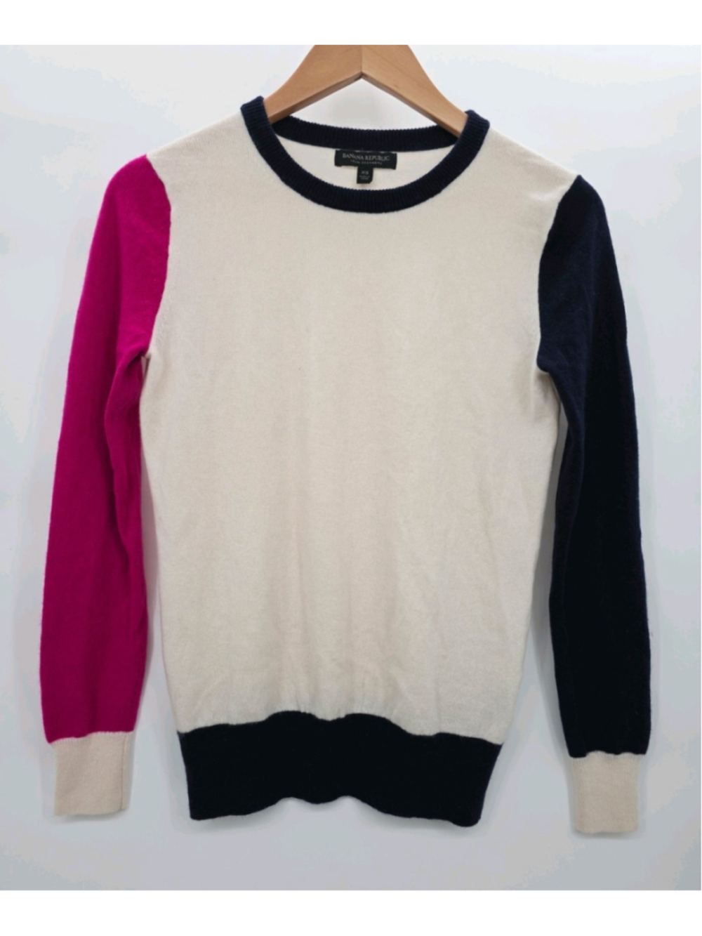 Banana Republic 100% Cashmere Colorblock Crewneck Sweater XS Preppy Luxury